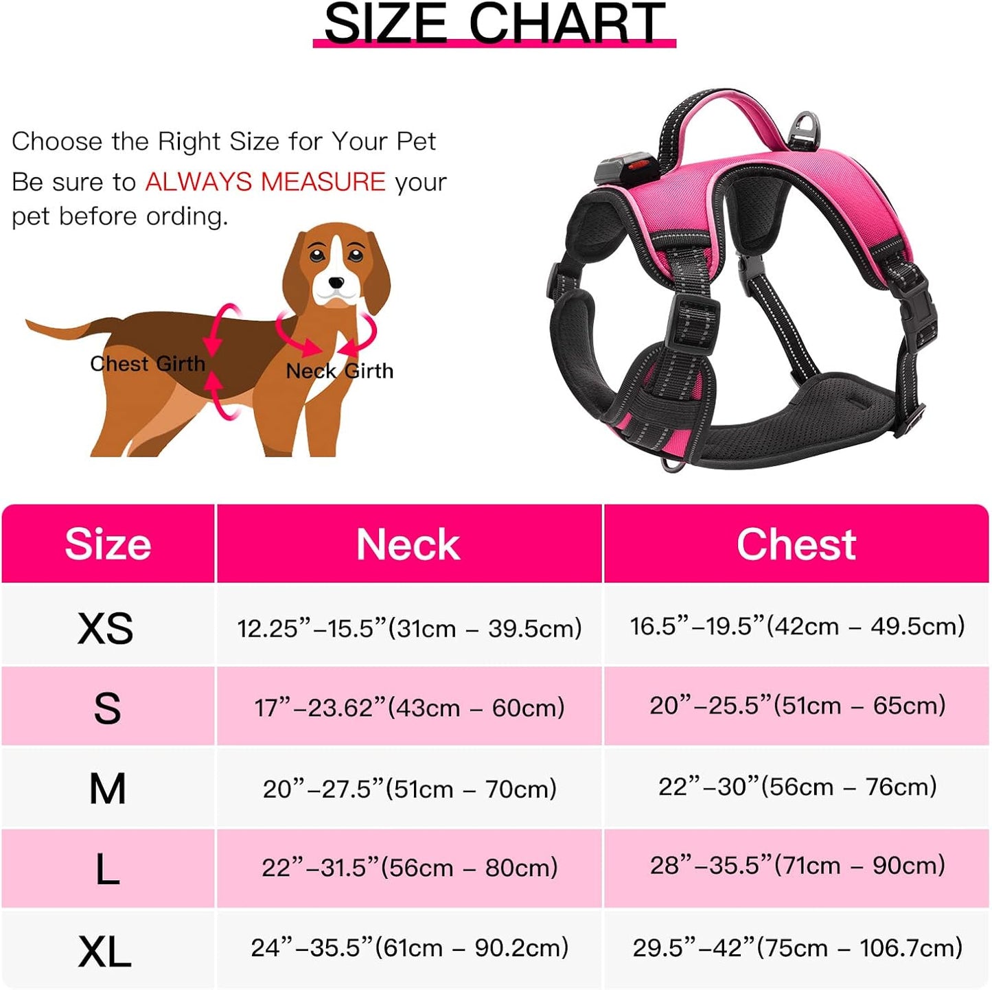 LED Dog Harness- Durable Light up Dog Harness, Reflective Dog Harness Light, Adjustable LED Dog Coat for Small, Medium and Large Dogs (X-Large, Pink)